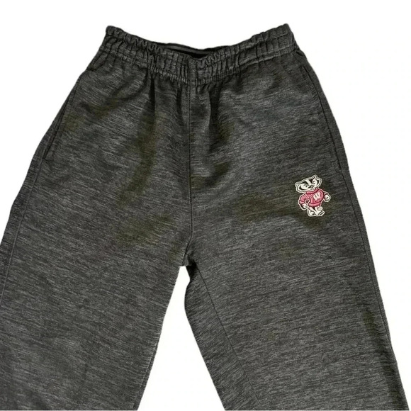 Colosseum Wisconsin Badgers NCAA Youth Medium Gray Stretch Waist Sweatpants - Picture 2 of 7